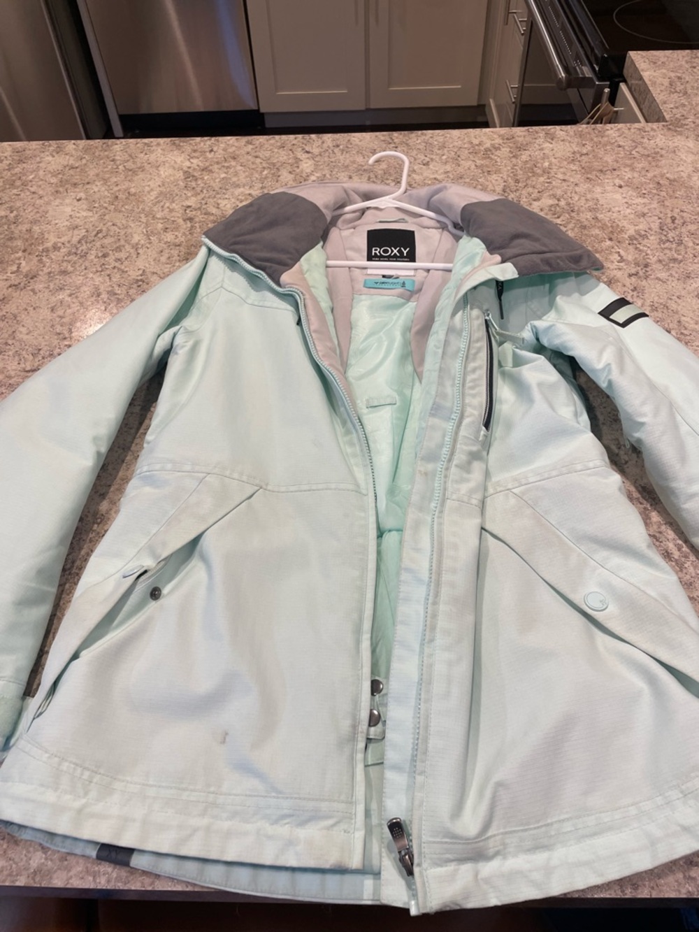 Roxy Women's Light Mint Ski Jacket with Gray Hood